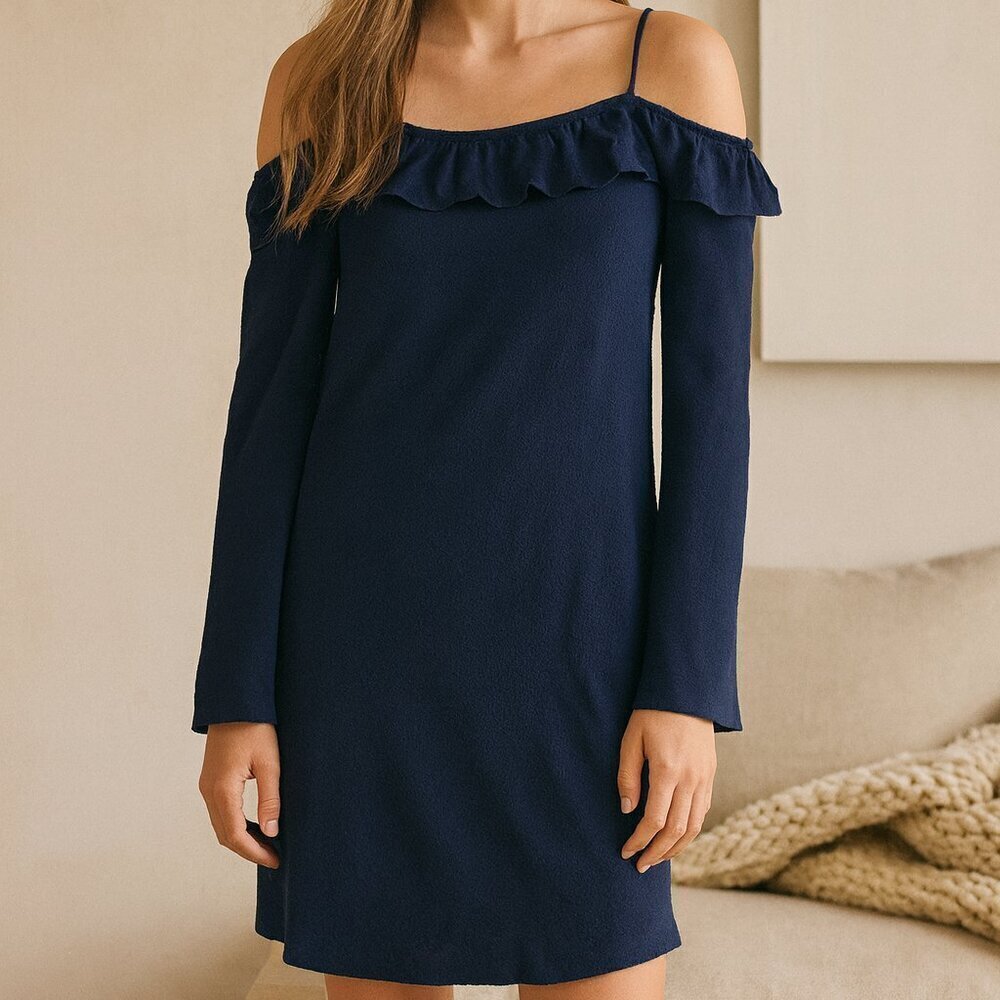WAYF Navy Blue Open Shoulder Shift Dress Sz M
